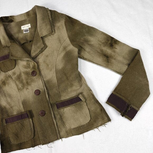 Neesh by DAR Wool Blend Distressed Olive Blazer Size M Fairy Goblin Rustic - Picture 6 of 8